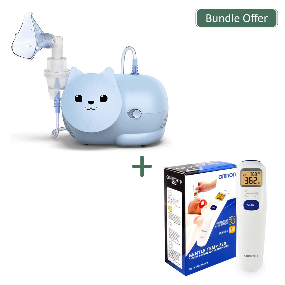 01-Bundle-Offer-Al-Hajery.jpg NE-C303K-KDE -Omron Nebulizer Nami Cat + MC-720-E - Omron Digital Forehead Thermometer - Image 1