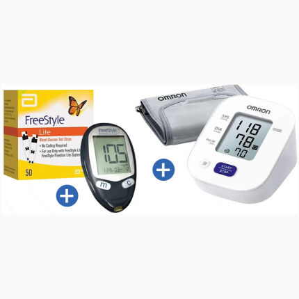Omron M2 HEM-7143-E + Freestyle Blood Glucose Monitor + Freestyle Lite Strips