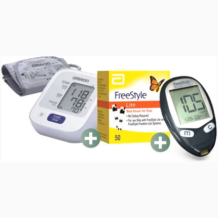 Omron Blood Pressure Monitor – Hem7121-E Ua-M2 + Abbott Freestyle Freedom Lite Blood Glucose Monitoring System – 7108770 + Abbott Freestyle Lite Strips (Omni) 50’S-71091-70