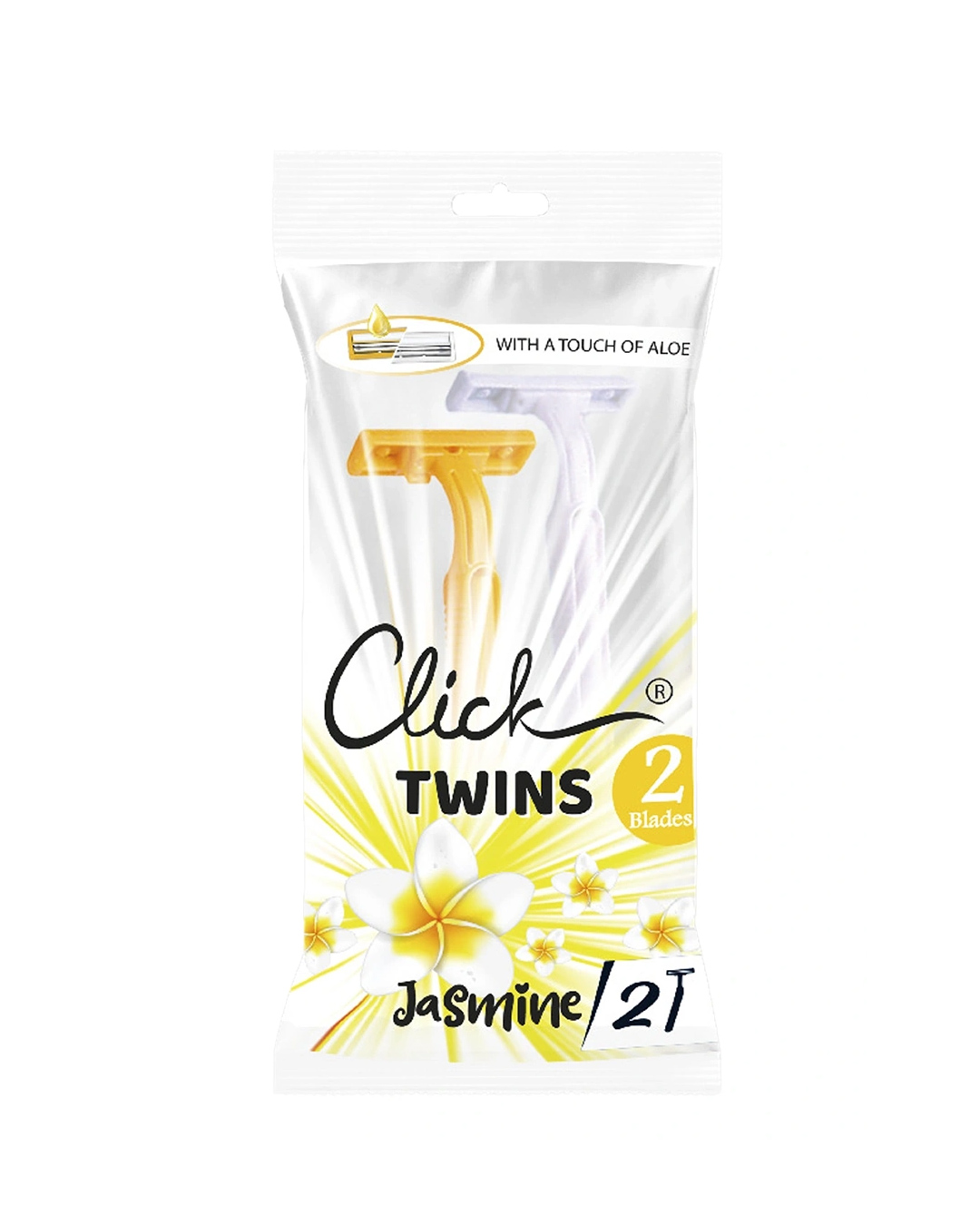 Click-Twins-Jasmine-2pc-Pack-01 Twin Blade Razor Yellow + White Handle