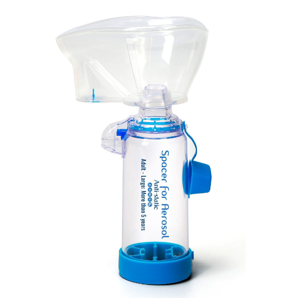 Spacer for Aerosol Anti-Static with soft 100% Silicon Mask for Adult +5 years Spacer for Aerosol Anti-Static with soft 100% Silicon Mask for Adult +5 years